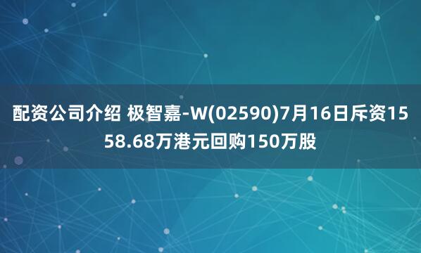配资公司介绍 极智嘉-W(02590)7月16日斥资1558.68万港元回购150万股